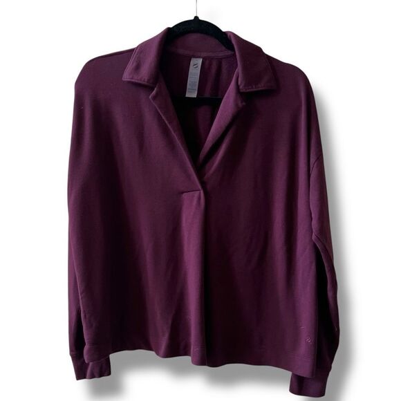 Lou & Grey Pullover Top Sz Medium Burgundy Collar Pleated - Picture 1 of 6